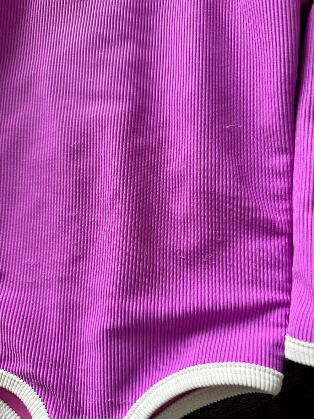 LainSnow Kids Long-Sleeve One-Piece Rashguard in Neon Purple with White Trim - Picture 5 of 5